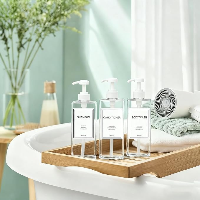 Modern Shampoo and Conditioner Dispenser Refillable Pump Bottle Set Empty - Image 6