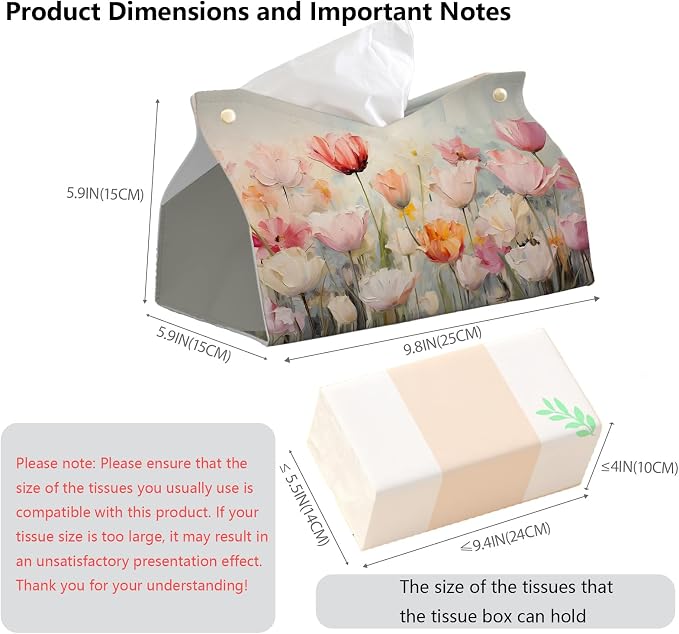 Spring Floral Leather Tissue Box Cover Rectangle, Tulip Flower Toilet Paper Box - Image 7