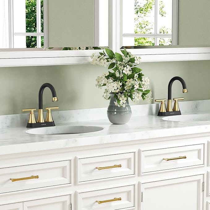 Bathroom Faucets for Sink 3 Hole, Hurran 4 inch Black and Gold Bathroom Sink - Image 8