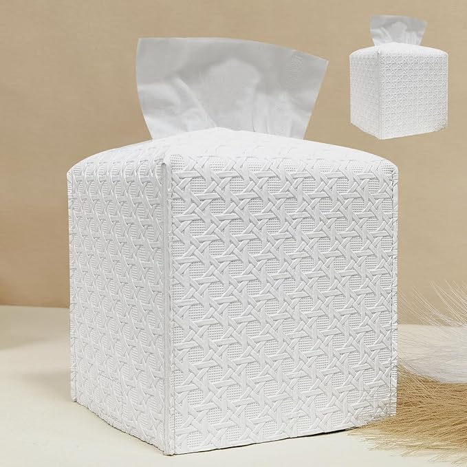 HOMOTEK 2 Pack Tissue Box Cover, PU Leather Tissue Holder, Square Decorative by HOMOTEK