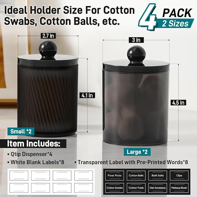 4 Pack Acrylic Qtip Holder Dispenser - Image 3