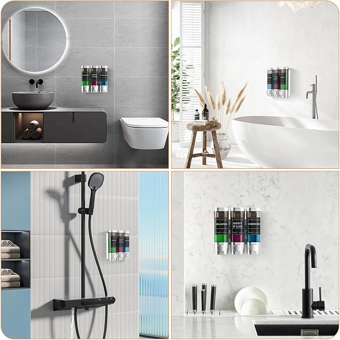 Shampoo and Conditioner Dispenser, Shower Dispenser 3 Chamber No Drill - Image 2