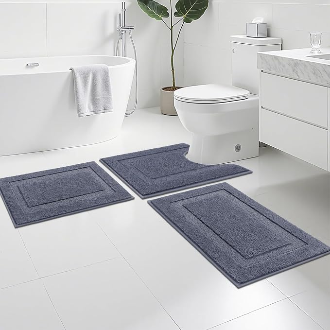 SHACOS Grey Bathroom Rugs Sets 3 Piece, Soft Fluffy Water Absorbent Bath Rugs - Image 2