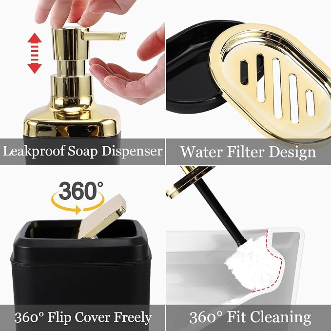 Bathroom Set - Black Bathroom Accessories Set, Bathroom Sets - Image 6