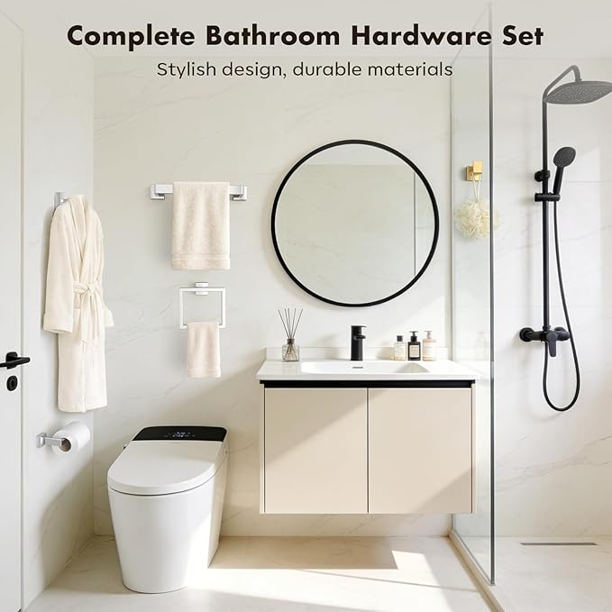 Bathroom Accessories Towel Bar Set: 10 Pieces Brushed Nickel Square Bathroom - Image 2