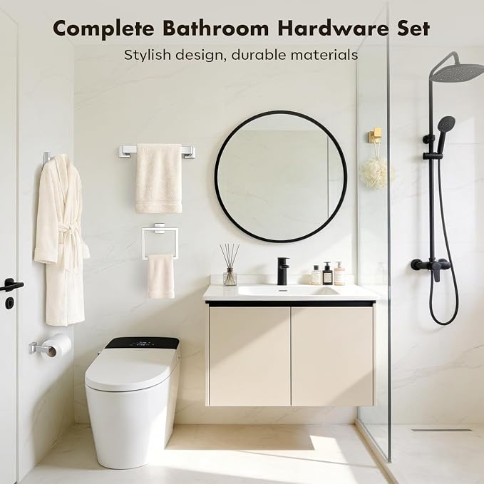 Bathroom Accessories Towel Bar Set: 20 Pieces Brushed Nickel Square Bathroom - Image 2