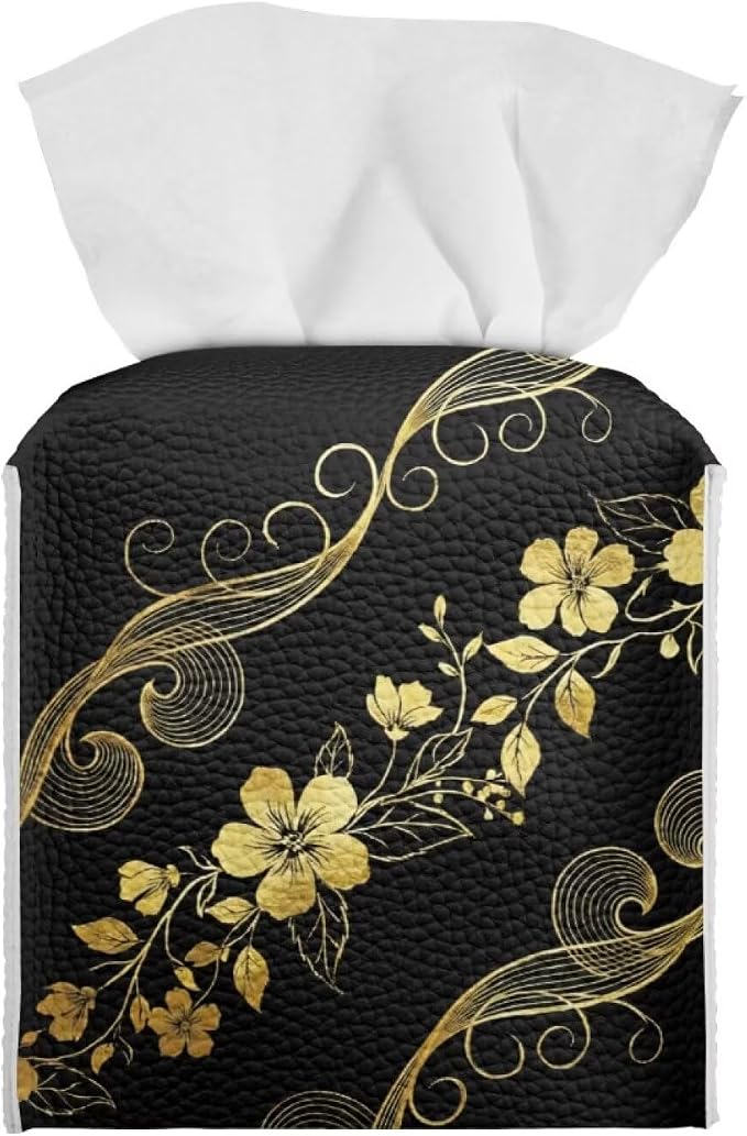 Black Marble Flower Tissue Box Holder Stylish Leather Square Tissue Box Cover by Pzuqiu