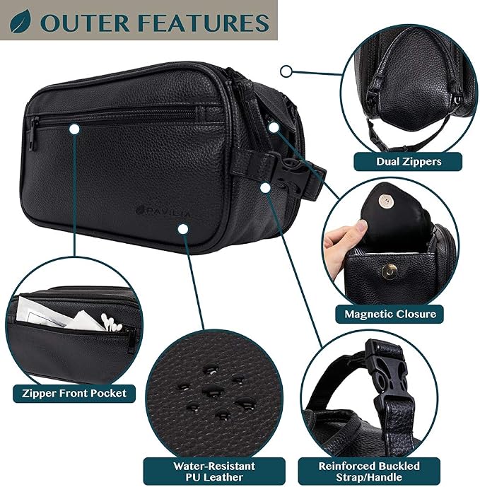 PAVILIA Toiletry Bag for Men, Travel Essentials Shaving Dopp Kit, Mens Travel - Image 3
