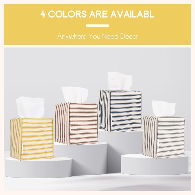 Tissue Box Cover, Fabric Tissue Box Holder Square, Stylish Toilet Paper Storage - Image 5