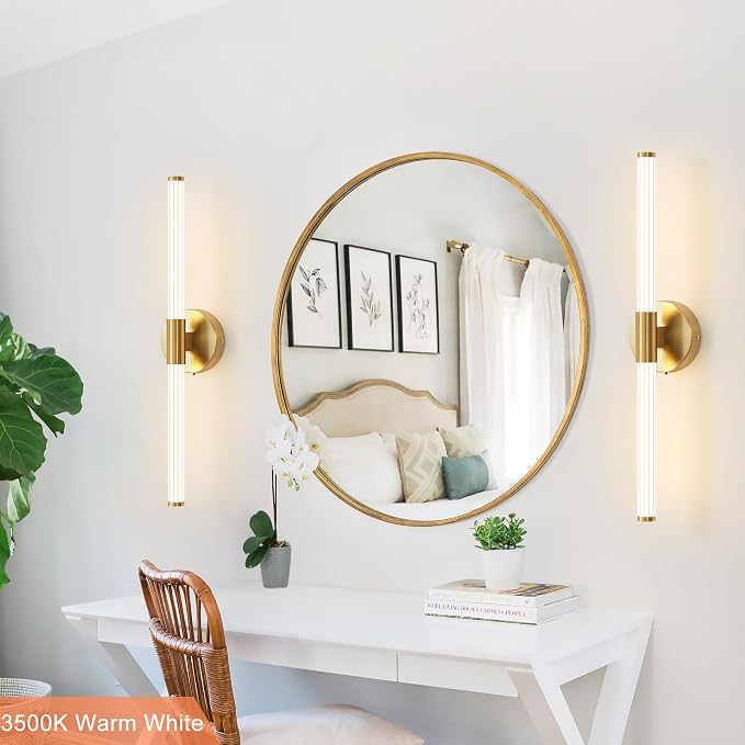 Gold Wall Sconces Set of Two Hardwired, Dimmable 5CCT LED Bathroom Light - Image 2