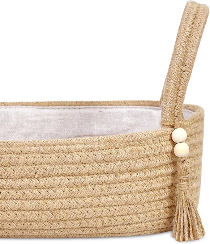 ABenkle Jute Rope Boho Storage Basket, Small Woven Bathroom Organizer, - Image 3