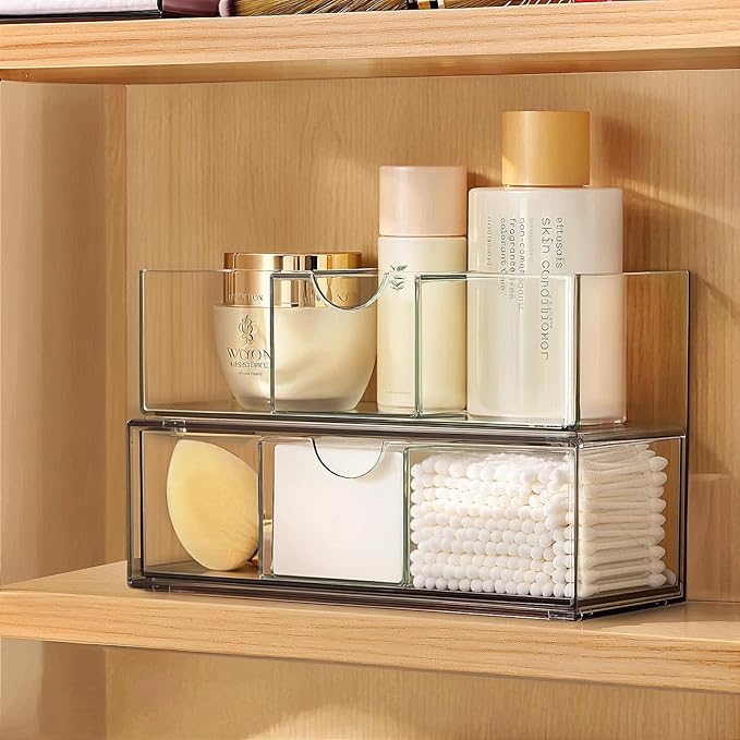 Medicine Cabinet Organizer 2 Pack, Stackable Storage Drawers by PAVSTINE
