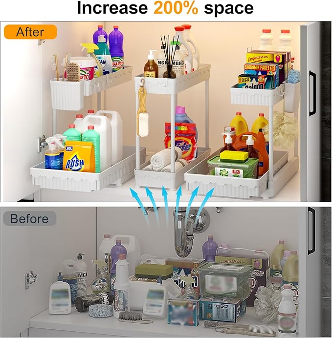 3 Pack Multi-Purpose Under Sink Organizers and Storage, 2026 L-Shaped Pull Out - Image 2