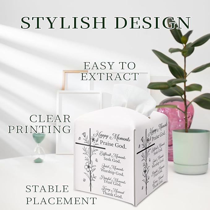 Christian Bible Verses Tissue Box Cover Square, Inspirational Quotes Waterproof - Image 5
