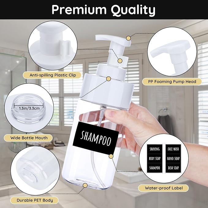 Segbeauty Foaming Soap Dispenser, 4 Packs 16.9oz Clear Plastic Foaming Pump - Image 3