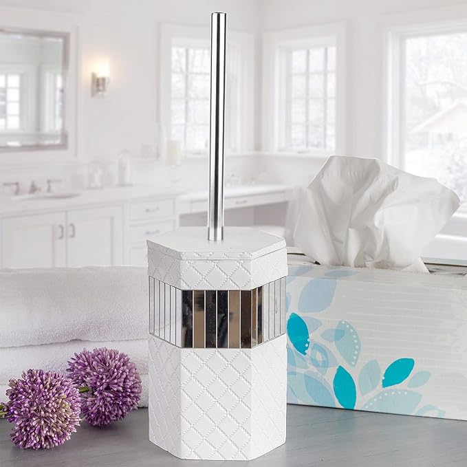 Creative Scents Quilted Mirror Bathroom Toilet Brush Set - Image 2