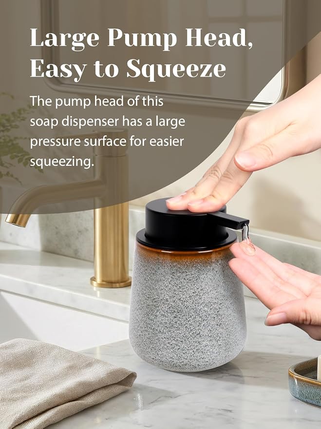 INGOFIN Ceramic Lotion Dispenser - 12 oz Refillable Hand Soap Dispenser Bathroom - Image 5