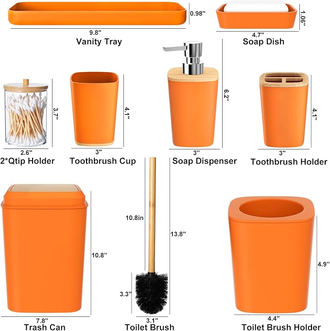 Orange Bathroom Accessories Set 9 Piece Bathroom Accessory Set - Image 6