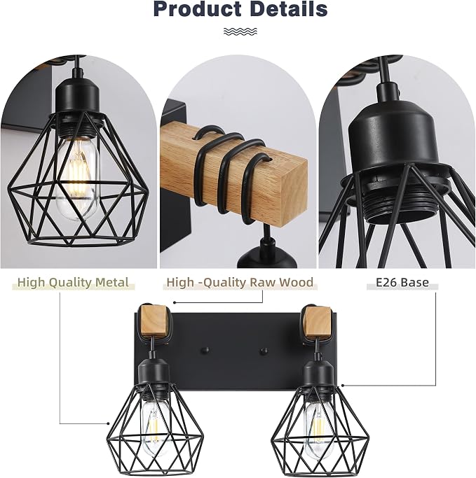 Farmhouse Bathroom Vanity Light Fixtures, 3-Light Wood Bathroom Light Fixtures - Image 4