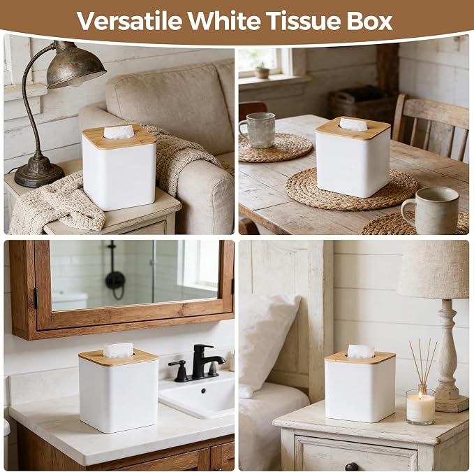 White Tissue Box Cover, Square Tissue Box Holder - Image 7