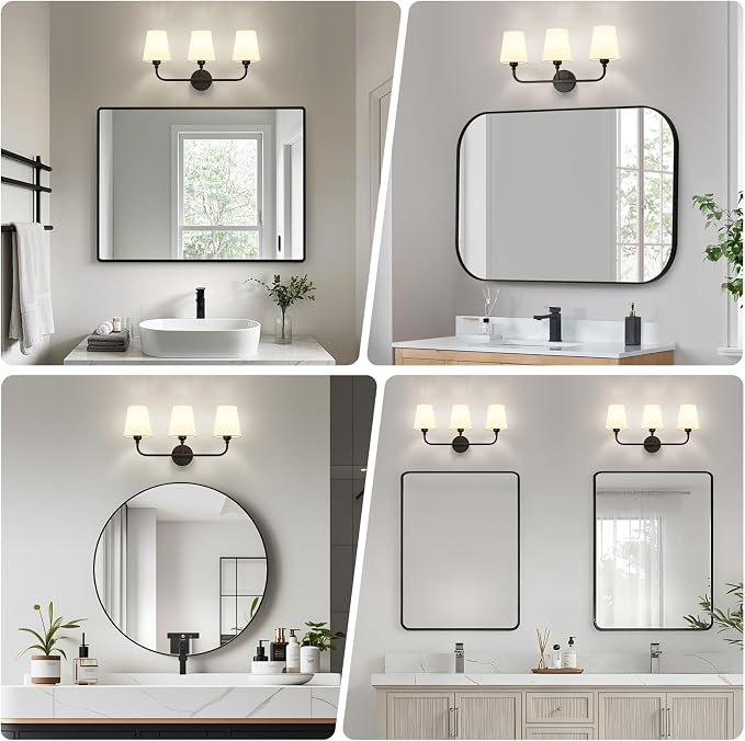 Bathroom Vanity Light, Matte Black Bathroom Light Fixtures, 3-Light Lighting - Image 8