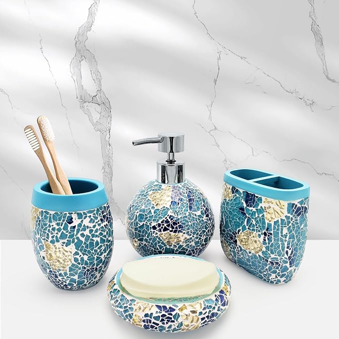 Handmade Blue Mosaic Glass Bathroom Accessory Sets 4PCS Bathroom Accessories - Image 7