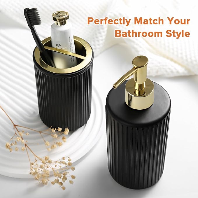 Matte Black and Gold Bathroom Accessories Set, 4 Pack Glass Bath Accessory Sets - Image 3