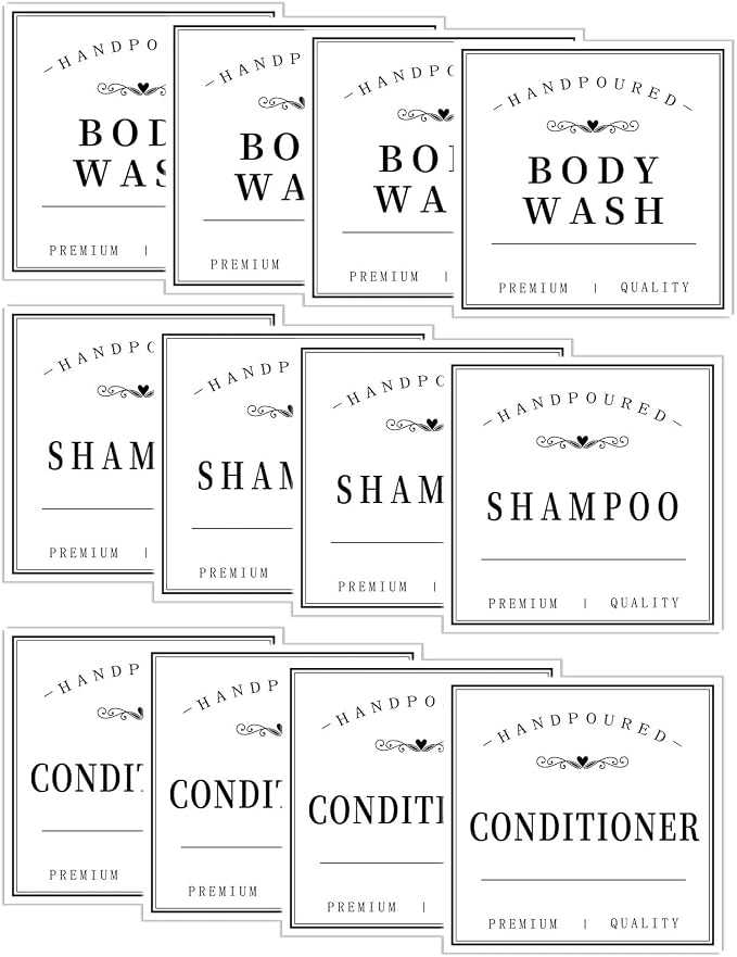 12PCS Bathroom Labels for Bottles, Minimalist Bathroom Organization Labels by HVSWLY