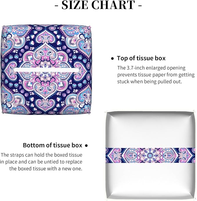 Boho Mandala Flower Tissue Box Cover Square, Indian Paisley Floral Tissue Box - Image 5