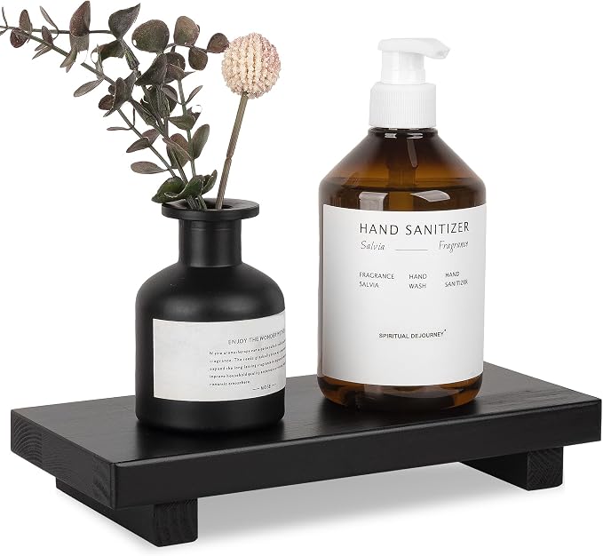 Bathroom Counter Organizer Wood Pedestal Stand Farmhouse Decorative Tray Soap by zoocatia