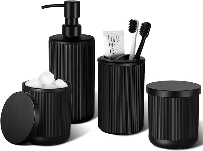 Matte Black Bathroom Accessories Set, Soap Dispenser, Toothbrush Holder by ALPIRIRAL