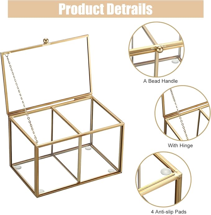 Hipiwe 2 Slots Glass Qtip Holder Gold Q-tip Storage Box - Image 7