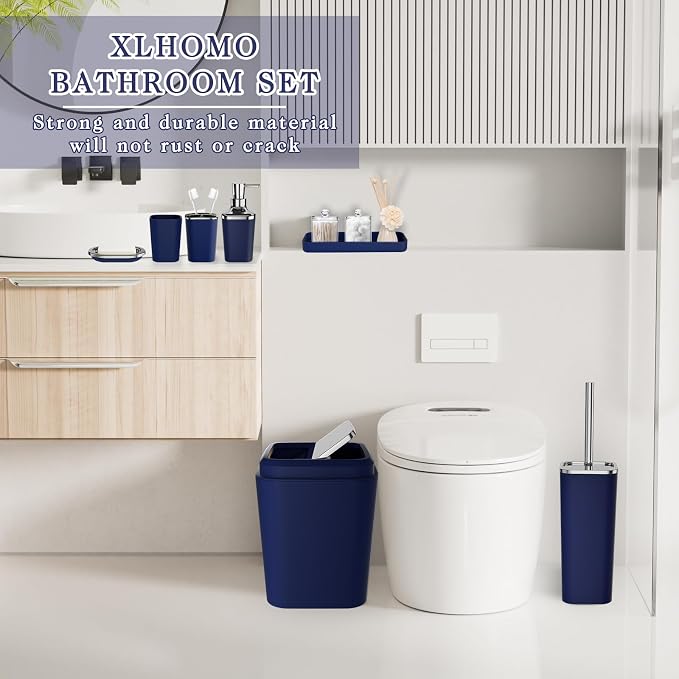 Navy Blue Bathroom Accessories Set, 9-Piece Plastic Gift Set - Image 7