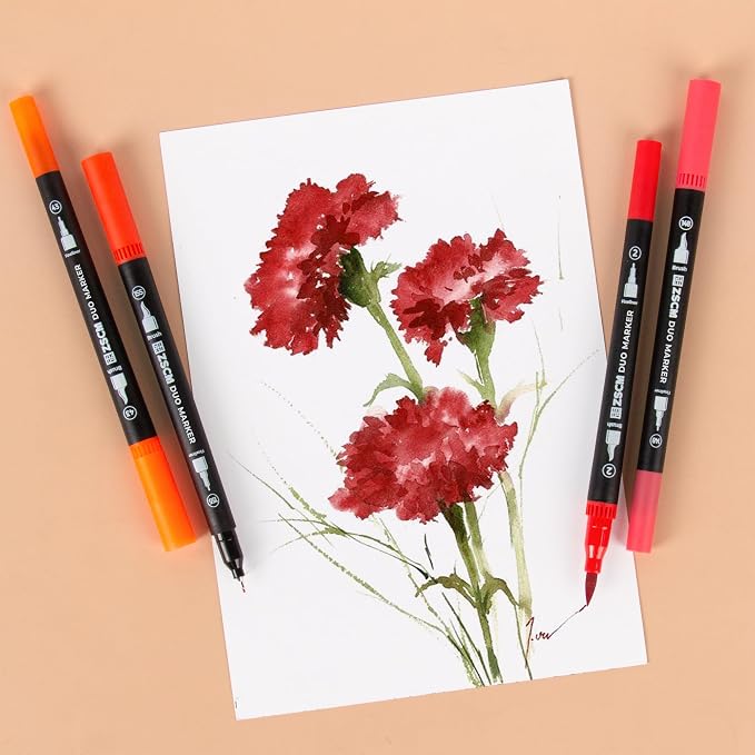Red Duo Tip Marker Pens, 12 Pack Fine & Brush Markers - Image 4