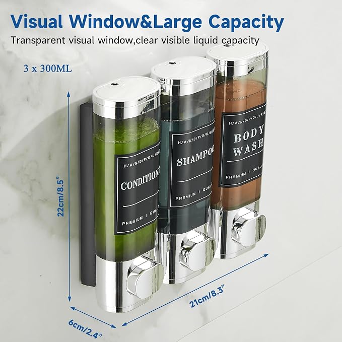 Shower Shampoo Dispenser 3 Chamber No Drill Wall-Mounted, Shampoo and - Image 4