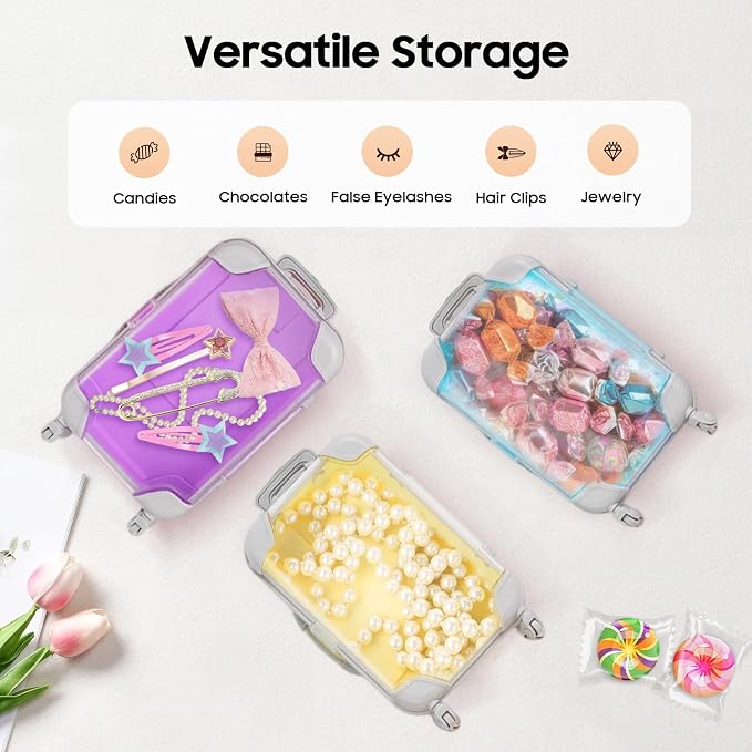 Jiabailie 12 Pack Mini Suitcase Party Favor Gift Box Plastic Mini Luggage - Image 5