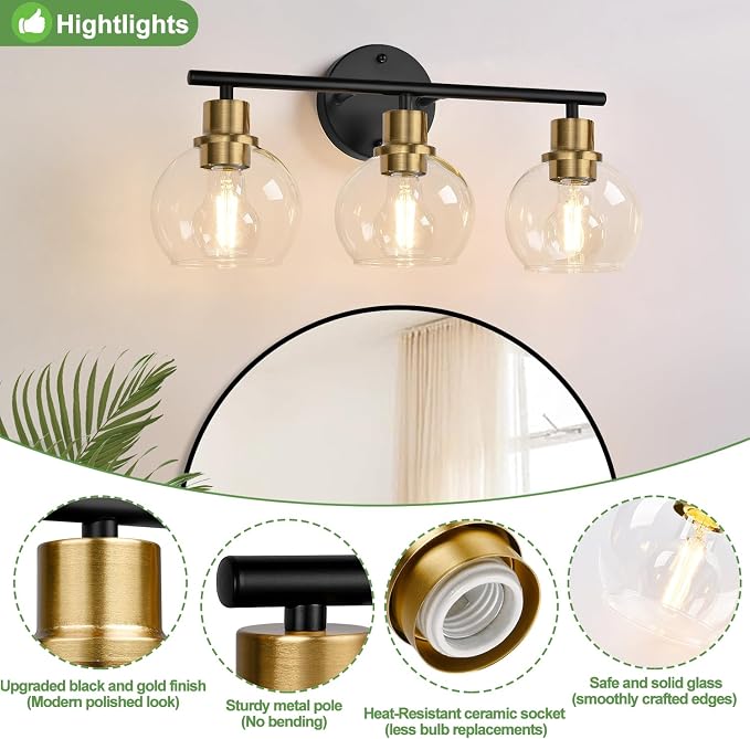 3-Light Bathroom Light Fixtures, Vanity Lights - Image 3