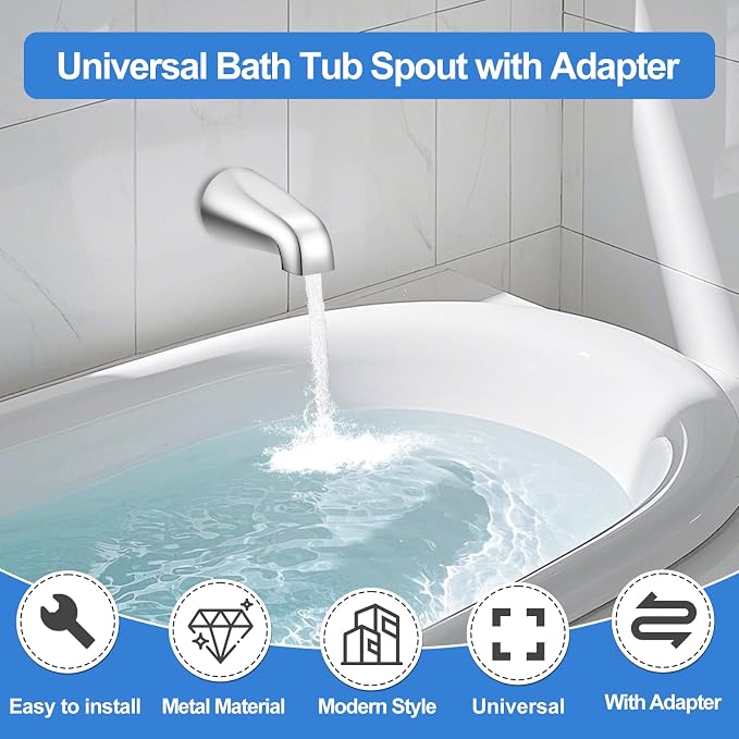 Universal Bath Tub Spout with Adapter, Bathtub Faucet Spout Without Diverter - Image 3