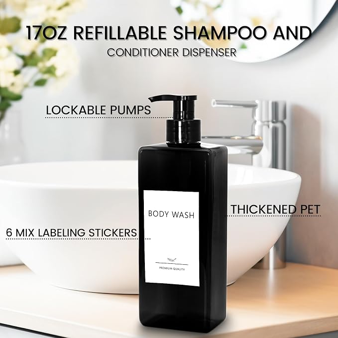 Shampoo and Conditioner Dispenser Set, 500ml Soap Dispenser 16.9oz Shower - Image 2