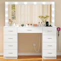 Quimoo Vanity Desk with Glass Top & Large Lights Mirror, 3 Adjustable Lighting by QUIMOO
