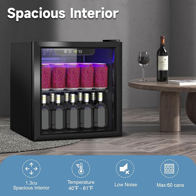 Compact Beverage Refrigerator, 1.3Cu.Ft/60 Can Mini Fridge - Image 5