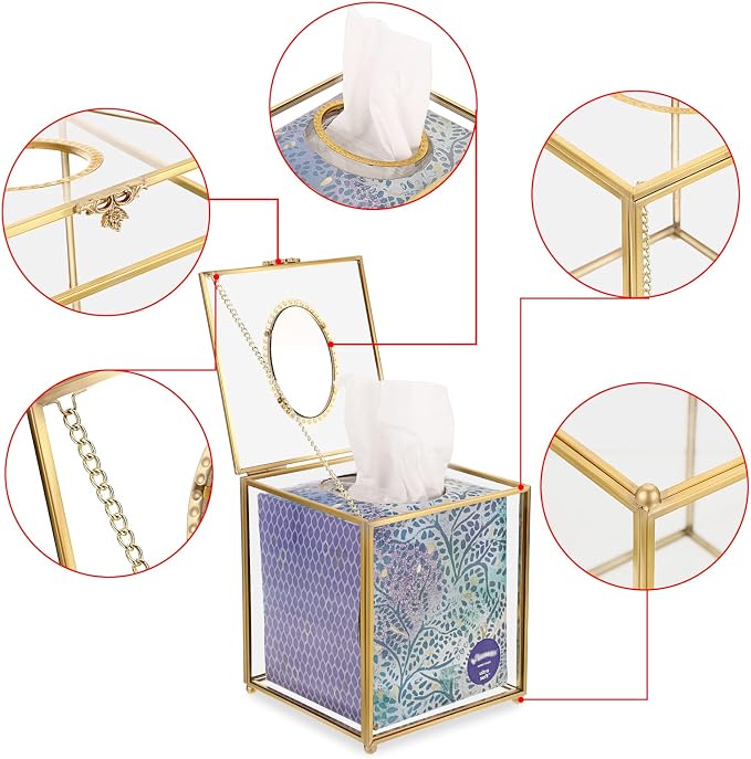 Sumnacon Square Clear Glass Tissue Box Cover -Dainty Cube Tissue Box Holder - Image 4