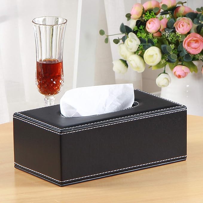High-end Fashion PU Leather Tissue Box Holder Black - Image 4