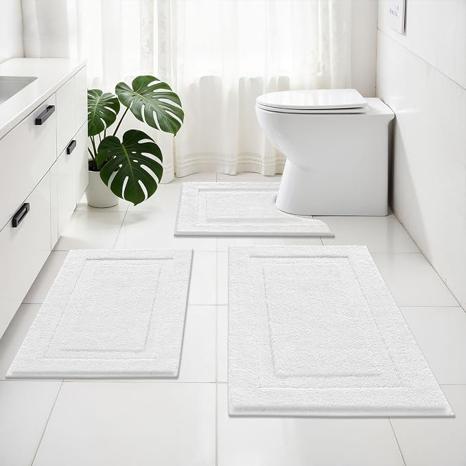 SHACOS White Bathroom Rugs Sets 3 Piece, Soft Fluffy Water Absorbent Bath Rugs - Image 3