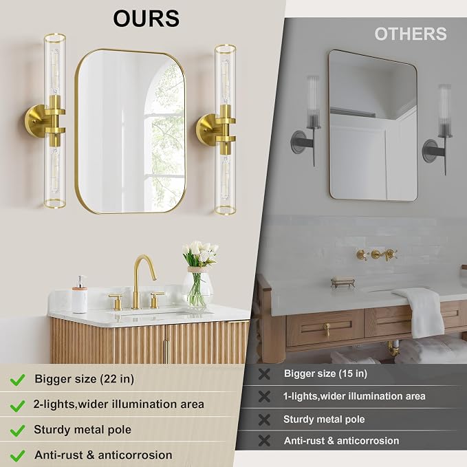 Gold Wall Sconces, Bathroom Sconces Vanity Light Fixtures - Image 6