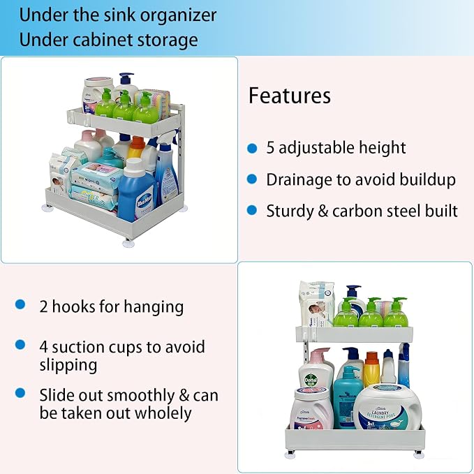 Under Sink Organizer, Bathroom Counter Organizer, 2 Pack 2 Tier L-Shape White - Image 2