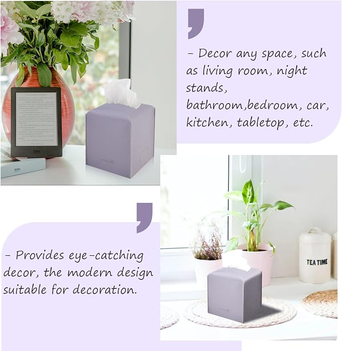 Tissue Box Cover 5X5X5'' PU Leather Tissue Holder Square Tissue Cube Box - Image 4