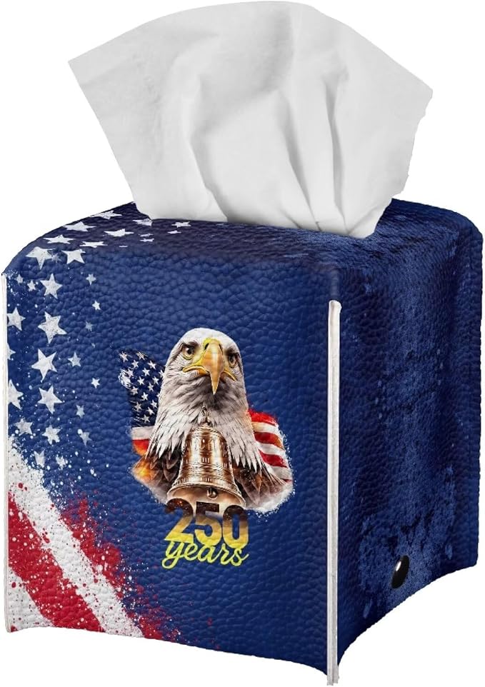 American 250 Years Tissue Box Holder Waterproof PU Leather Square Tissue Box - Image 2