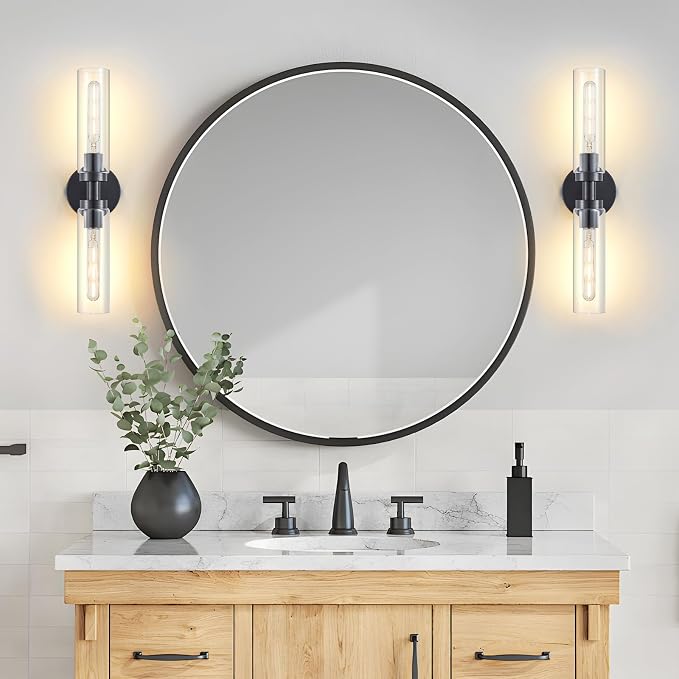 2-Light Black Bathroom Light Fixtures Over Mirror Modern Farmhouse Vanity Light - Image 2