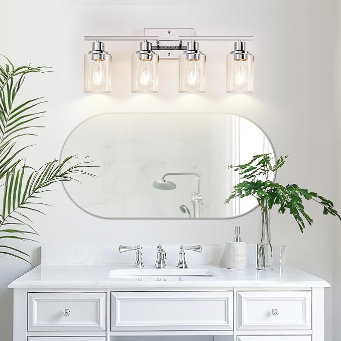 4 Light Bathroom Light Fixtures, Chrome Vanity Lights - Image 5